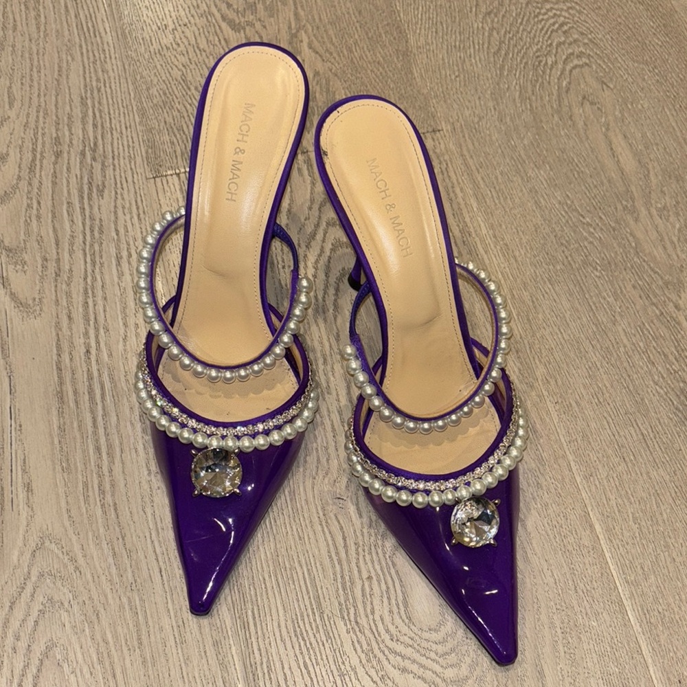 Mach & Mach Purple PVC Women's Heels with Pearl Detailing 100 mm